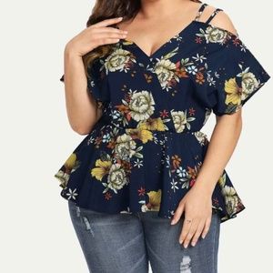 SHEIN- Cold Shoulder Peplum Top NWOT